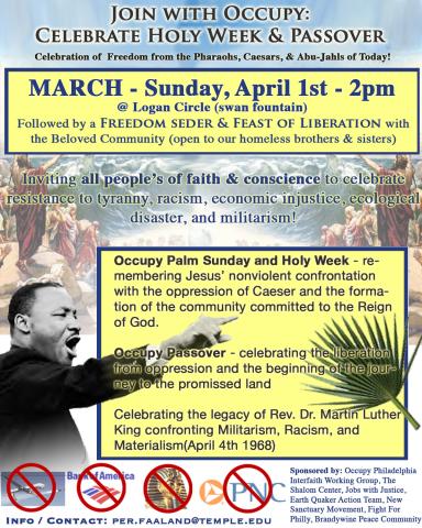 Flyer  for Philadelphia event: Occupy Holy  Week & Passover, April 1