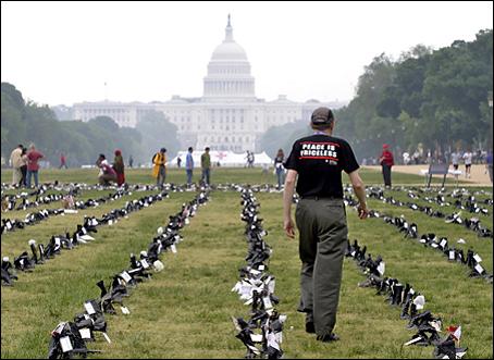 Photo of The American Friends Service Committee's "Eyes Wide Open" display of co