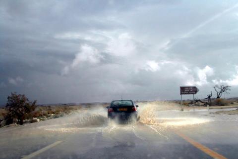 Flood in the Arava desert in Israel