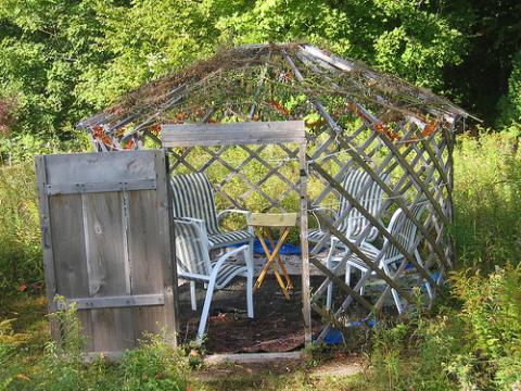 Photo of a sukkah Photo credit: Rachel Barenblat