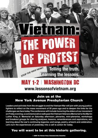 Flyer for 50th-year gathering of Vietnam War protesters: MLK, Dr Spock, etc