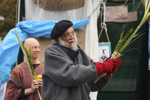 Photo of celebrating Sukkot in Occupy Philadelphia encampment at City Hall