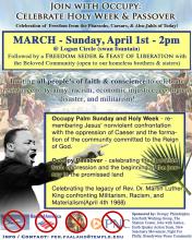 Flyer  for Philadelphia event: Occupy Holy  Week & Passover, April 1